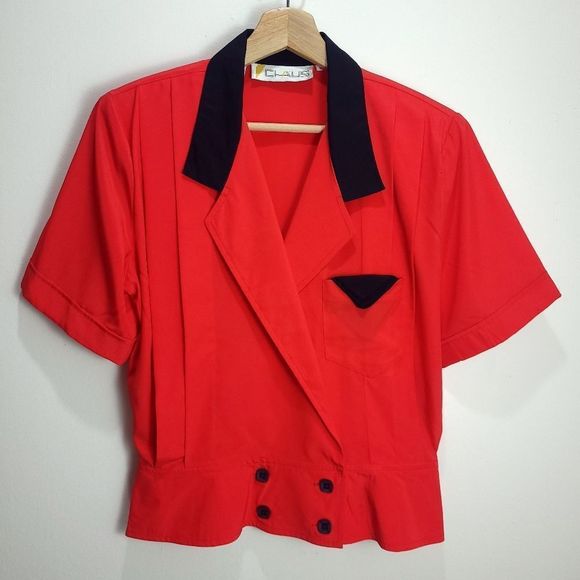 Vintage Red and Black Women's Blouse - Picture 1 of 16